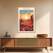 Carregar imagem no visualizador da galeria, Arches National Park, Framed Wall Art Canvas Print, Travel Poster, Utah Travel Art, Roadtrip Decor, Cool Wall Art, Retro State Park Art
