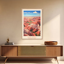 Carregar imagem no visualizador da galeria, Badlands National Park, Framed Wall Art Canvas Print, Travel Poster, South Dakota Travel Art, Roadtrip Decor, Cool Art, Retro State Park Art
