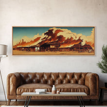 Load image into Gallery viewer, Wild West Canvas Art, Ready To Hang Canvas Print, Panoramic Art, Old West Saloon On Fire
