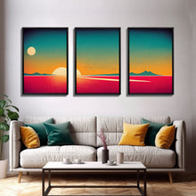 Carregar imagem no visualizador da galeria, Art Deco Sunset, 3 Piece Wall Art, Ready To Hang Canvas Print, Cool Unique Living Room Wall Art Decor
