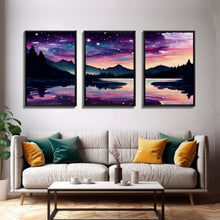 Carregar imagem no visualizador da galeria, Fantasy Starry Night Magical Forest Landscape, 3 Piece Wall Art, Ready To Hang Canvas Print, Cool Unique Living Room Wall Art Decor
