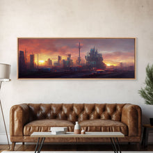 Load image into Gallery viewer, Cyberpunk City, Night City Watercolor, Ready To Hang Canvas Print, Panoramic, Videogame Concept Art, Watercolor Painting Of a Cyberpunk City

