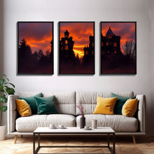 Carregar imagem no visualizador da galeria, 3 Piece Canvas Wall Decor, Ready To Hang Canvas Prints, Victorian Style Haunted House, Spooky Halloween Wall Art Decor
