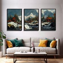 Carregar imagem no visualizador da galeria, A Winter Landscape, Trees In The Fall, Snow Capped Mountains, Gold Rush Prospecting, 3 Piece Wall Art, Ready To Hang Canvas Print
