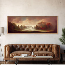 Load image into Gallery viewer, Hazy Forest Fantasy Art, Ready To Hang Canvas Print, Panoramic Art, Fog Covered Forest High Fantasy RPG Concept Art
