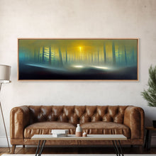Carregar imagem no visualizador da galeria, Foggy Forest, UFO Sighting, Ready To Hang Canvas Print, Panoramic Art, Scifi Wall Art

