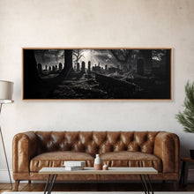 Cargar imagen en el visor de la galería, Spooky Halloween Decor, Black and White Photograph Of A Creepy Cematary, Graveyard Decor, Witchy Art
