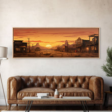 Carregar imagem no visualizador da galeria, Abandoned Wildwest Ghost Town Framed Canvas Print, Panoramic Wall Art, Wild West Decor, Southwestern Farmhouse Decor, Boom Town Art
