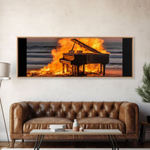 Carregar imagem no visualizador da galeria, Burning Piano On The Beach, Surreal Art, Framed Canvas Print, Panoramic Wall Art
