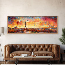 Load image into Gallery viewer, Eiffel Tower Abstract Paris France Panoramic Framed Canvas Print, Van Gogh Inspired Original Painting, Colorful Wall Art
