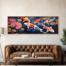 Load image into Gallery viewer, The Koi Pond Framed Canvas Print, Koi Fish Decor, Koi Fish Garden Wall Art, Koi Fish and Lilly Pads
