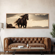 Carregar imagem no visualizador da galeria, Canvas Wall Art, Horse Photography Print, Framed Canvas Print, Horse Wall Decor, Panoramic Wall Art, Large Wall Art, Rustic Decor
