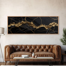 Cargar imagen en el visor de la galería, Black and Gold Marble Canvas Wall Art, Abstract Canvas Art, Panoramic Art, Large Wall Art, Marble Wall Decor, Large Canvas Art, Modern Art
