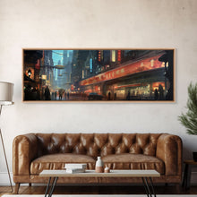 Carregar imagem no visualizador da galeria, Futuristic Cyberpunk City, Framed Canvas Print, Dystopian Art, Metropolis Painting, Unique Office Decor
