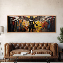 Cargar imagen en el visor de la galería, Graffiti Battle Angel, Framed Canvas Print, Game Room Art, Panoramic Painting, Panoramic Wall Art, Extra Large Wall Art
