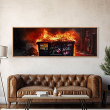 Load image into Gallery viewer, A Dumpster Fire, Panoramic Canvas Print, Wall Art, Living Room Wall Art
