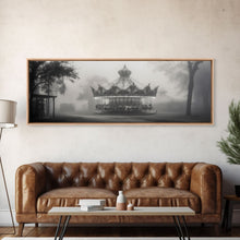 Load image into Gallery viewer, Creepy Carousel / Merry Go Round Wall Art, Framed Canvas Print, Black And White Art
