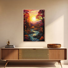 Carregar imagem no visualizador da galeria, Beautiful Fall Decor, Framed Canvas Print, Mosaic / Stained Glass Style Painting, Gliclee Print, Autumn Decor, Thanksgiving Decorations
