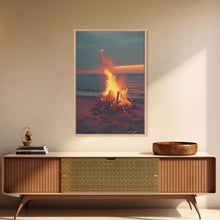 Carregar imagem no visualizador da galeria, Beach Campfire Under The Stars, Photography Print, Framed Canvas Print, Beach House Decor, Coastal Decor, Beach Print, Beach Art
