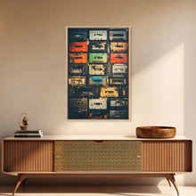 Cargar imagen en el visor de la galería, Cassette Tape Collage, Retro 80s Art, Photography, Fine Art Canvas Print, Giclee Print, Studio Decor, Music Lover Gift
