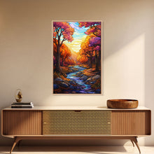 Carregar imagem no visualizador da galeria, Beautiful Fall Decor, Framed Canvas Print, Mosaic / Stained Glass Style Painting, Gliclee Print, Autumn Decor, Thanksgiving Decorations
