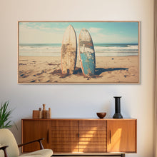 Carregar imagem no visualizador da galeria, Abandoned Surfboards On Miami Beaches In the 1980s - Framed Canvas Print - Photography Print - Vaporwave Aesthetic Wall Art
