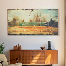 Carregar imagem no visualizador da galeria, An Abandoned Tennis Court - Old Found Footage Photography - Framed Canvas Print - Urban Decay - Vaporwave Wall Art
