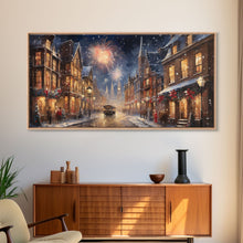 Cargar imagen en el visor de la galería, Christmas / New Years Fireworks - Framed Canvas Print - Christmas Wall Art - Christmas Oil Painting - Holiday Decor - Seasonal Art
