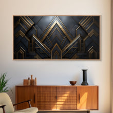 Cargar imagen en el visor de la galería, Black and Gold Art Deco Wall Art, Framed Canvas Print, 1920s Art Deco Print, Stylish Art Deco Canvas Poster, Framed or Unframed, Retro
