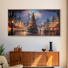 Cargar imagen en el visor de la galería, Christmas Decor Handmade, Framed Canvas Print, Beautiful Winter Wonderland Christmas Village, Christmas Tree Art
