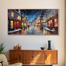 Cargar imagen en el visor de la galería, Christmas Wall Art - Framed Canvas Print - Winter Wonderland Victorian Village Decorated for Christmas - Christmas Canvas Wall Art
