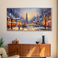 Cargar imagen en el visor de la galería, Christmas Centerpiece Wall Art - Framed Canvas Print - Winter Wonderland Victorian Village Decorated for Christmas Canvas Wall Art
