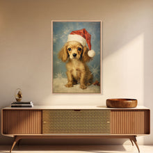 Load image into Gallery viewer, Cocker Spaniel Puppy In A Santa Hat, Framed Canvas Print, Christmas Decor, Holiday Decor, Seasonal Wall Decor, Farmhouse Christmas
