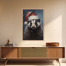 Carregar imagem no visualizador da galeria, Cute Christmas Badger In A Santa Hat, Framed Canvas Print, Christmas Art, Christmas Decor, Christmas Art Print, Christmas Wall Art
