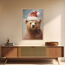 Carregar imagem no visualizador da galeria, Cute Christmas Bear In A Santa Hat, Framed Canvas Print, Christmas Art, Christmas Decor, Christmas Art Print, Christmas Wall Art
