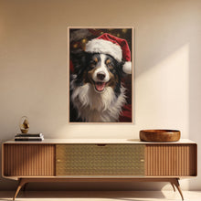 Carregar imagem no visualizador da galeria, Cute Border Collie In A Santa Hat, Framed Canvas Print, Christmas Decor, Holiday Decor, Seasonal Wall Decor, Farmhouse Christmas
