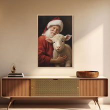 Carregar imagem no visualizador da galeria, Farmhouse Christmas Decor, Santa And A Little Sheep, Framed Canvas Print, Christmas Wall Art, Xmas Art, Christmas Art Print, Santa Decor
