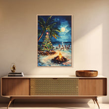 Carregar imagem no visualizador da galeria, A Beach Christmas Framed Canvas Print, Christmas Painting, Tropical Beach Xmas Decor
