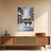 Load image into Gallery viewer, Cowboys Riding Into Town On Christmas, Western Christmas Decor, Framed Canvas Print, Christmas Outdoor Decor, Christmas poster
