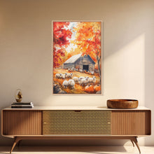 Load image into Gallery viewer, The Sheep Farm In Fall Framed Canvas Print, Farmhouse Decor, Boho Painting Wall Art
