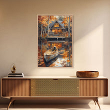 Carregar imagem no visualizador da galeria, Canoe on the Lake, Lake House Decor, Framed Wall Art Canvas Print, Fall Decor, Seasonal Decor, Holiday Decor Gift
