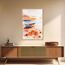 Carregar imagem no visualizador da galeria, Canoe On A Serene Fall Lake, Framed Canvas Print, Autumn Decor, Fall Wall Art, Fall Poster, Autumn Prints Wall Art
