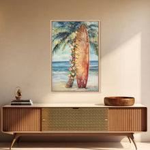 Cargar imagen en el visor de la galería, Surfboard Art Framed Canvas Print, Tropical Christmas Decor, Xmas Art, Christmas 2024 Gift Idea For Her

