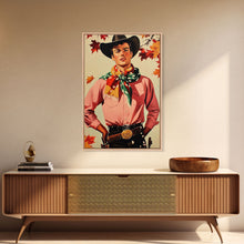 Load image into Gallery viewer, Cowboy Christmas Wall Art Canvas Print with Autumn Leaves, Seasonal Holiday Decor and Gift Idea 2024
