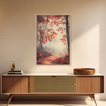 Load image into Gallery viewer, Framed Canvas Print of Autumn Path with Fall Leaves, Seasonal Wall Art, Modern Farmhouse, Gift Idea, Rustic Fall Decor, Autumn Landscape
