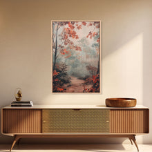 Load image into Gallery viewer, Framed Canvas Print of Autumn Pathway with Red Leaves, Seasonal Wall Art, Best Gift Idea, Modern Farmhouse Fall Decor, Moody Landscape
