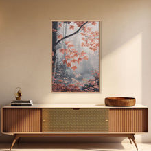 Carregar imagem no visualizador da galeria, Framed Canvas Print of Fall Leaves on Branches in Misty Forest, Moody Landscape Wall Art, Fall Decor, Gift Idea, Farmhouse Seasonal Art

