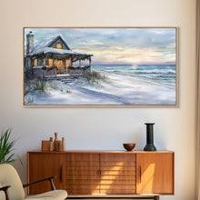 Carregar imagem no visualizador da galeria, Beach Christmas decor Framed Canvas Print winter wonderland cabin Christmas vacation decor coastal Christmas wall art holiday gift idea
