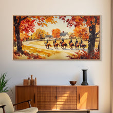 Carregar imagem no visualizador da galeria, Fall farmhouse wall art Framed Canvas Print equestrian scene autumn country decor cozy farmhouse holiday decor above sofa art gift idea
