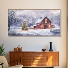 Cargar imagen en el visor de la galería, Christmas decor farmhouse Framed Canvas Print snowy barn scene holiday wall art Christmas tree decor best gift Christmas holiday home decor
